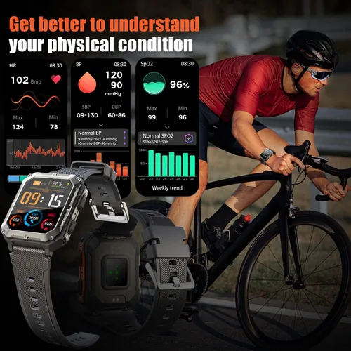 Vista 4 de meoonley Reloj inteligente militar resistente para hombres, reloj deportivo con respuesta/llamada IP68 1.83 pulgadas, rastreador de fitness