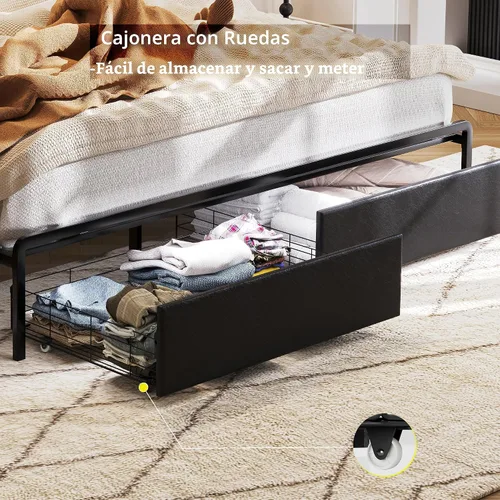 Vista 6 de Ailisite Marco de cama tamaño completo con cabecera y cajones de almacenamiento, marco de cama de plataforma tapizado negro con puerto de carga