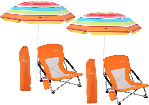 Vista 7 de Silla de playa baja con paraguas, silla de festival portátil Compack con sombra para adultos, sillas de lago River Sand, Sillas de Playa, soporte