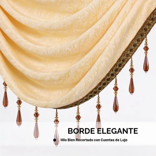 Vista 2 de ELKCA Cenefa de Cascada Jacquard con Cuentas de Lujo Beige Cenefas de Cortinas de Ventana para Sala de Estar, Bolsillo para Varilla, 1 Panel