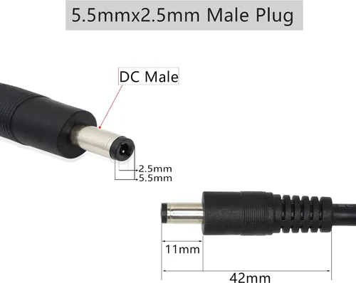 Vista 2 de GINTOOYUN 2 Pack DC Power Pigtails Cable, DC 5.5mm x 2.5mm Male Plug Jack to Bare Wire Open End Power Supply Replacement Repair Cord, for Security