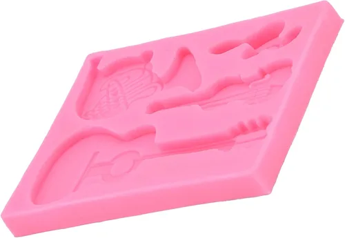 Vista 4 de Molde de silicona, forma de guitarra de bricolaje, decoración de pastel de fondant de chocolate, para el hogar, panadería, cocina
