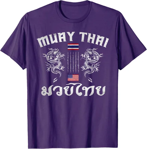 Vista 69 de Camiseta de equipo de entrenamiento de boxeo Muay Thai con bandera estadounidense de Tailandia, Negro, S