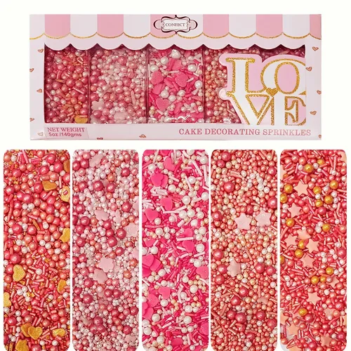 Vista 15 de Confect Mezcla de Chispitas de Corazón de Perlas Azules, Rosas y Blancas – Decoraciones Comestibles para Repostería para Pasteles, Cupcakes
