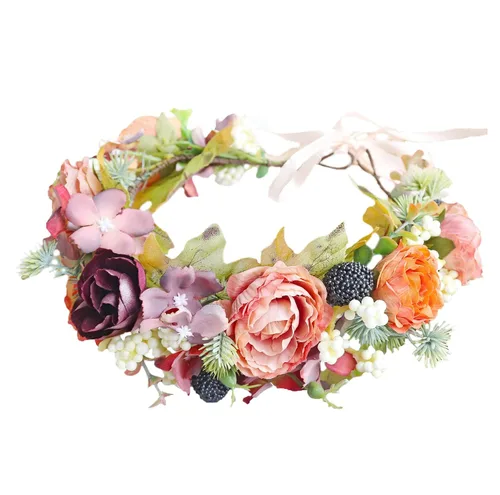 Vista 24 de Corona floral para mujer, diadema floral para el cabello, corona de flores, halo bohemio, fiesta, baile de graduación, fotos