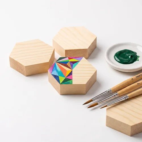 Vista 6 de 5pcs Hexagon Blocks Unfinished Wooden for Painting and Wood Burning