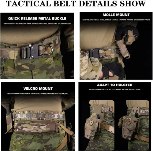 Vista 6 de Cinturones tácticos ligeros para hombres hebilla de liberación rápida Battle Molle cinturón exterior con cinturón