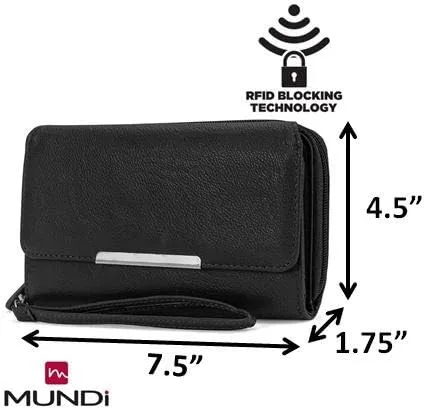 Vista 5 de MUNDI - Cartera de mano espaciosa con correa extraíble para la muñeca y función de bloqueo RFID para mujer negro L
