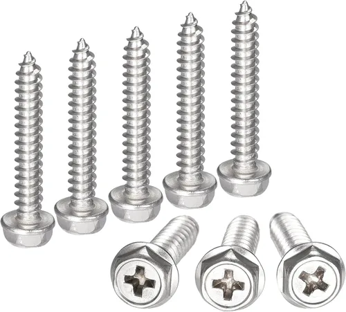 Vista 9 de uxcell Phillips - Tornillos autorroscantes para arandela hexagonal, M4 x 0.472 in, acero inoxidable 304, brida hexagonal, 25 piezas