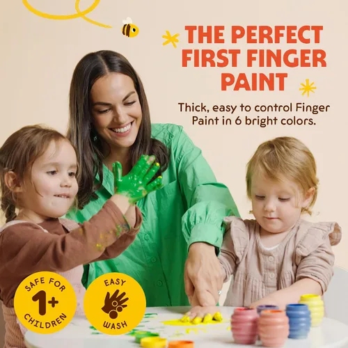 Vista 4 de Honeysticks Pintura de dedos no tóxica (6 colores brillantes), lavable de la piel, pintura segura para dedos para niños pequeños, niños de 1 a 3, 2