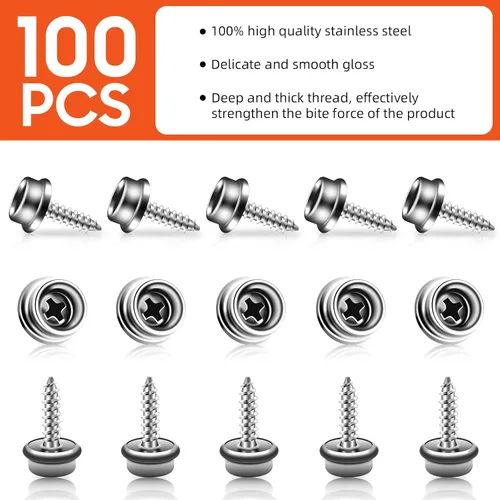 Vista 4 de Broches de lona para barco, broches marinos de acero inoxidable, kit de acero inoxidable para cubierta de barco con tornillo a presión de 3/8 Plata