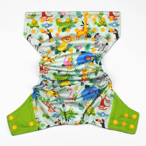 Vista 3 de Pañal de tela de bolsillo para bebé, refuerzos dobles, reutilizable, lavable, 8 lbs-36 lbs (animales del zoológico)