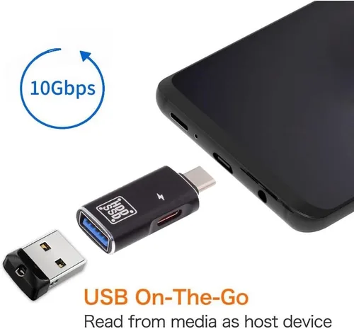 Vista 8 de CY Adaptador 10Gbps USB-C Tipo-C a USB 3.0 hembra OTG y DC 5V convertidor de potencia para tableta teléfono