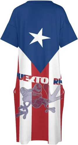 Vista 3 de Vestido suelto con bolsillo y bandera de Puerto Rico para mujer, talla S