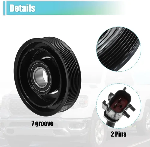 Vista 4 de X AUTOHAUX Kit de embrague del compresor de CA para Ram 1500 8CYL 5.7L 2003 2004 2005 2006 2007 2008 A/C embrague polea placa bobina reparación