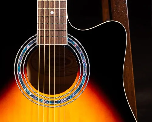 Vista 16 de Washburn Vintage Series - Guitarra acústica-eléctrica de 6 cuerdas, derecha Resplandor solar del tabaco