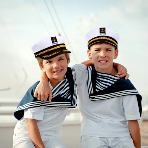 Vista 6 de SATINIOR Gorra de capitán de yate, 2 piezas, color azul marino, para niños