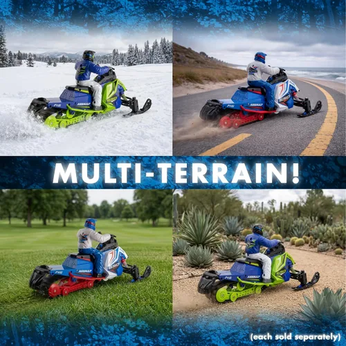 Vista 6 de NKOK Polaris Switchback Assault RC - Juguete para motos de nieve a control verde con azul