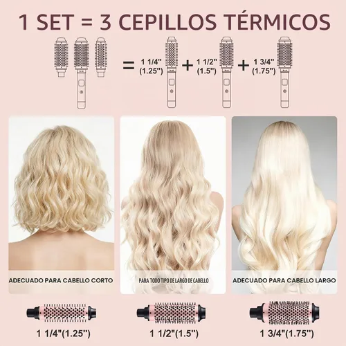Vista 2 de NONK Juego de cepillos redondos térmicos intercambiables 3 en 1, 1.25