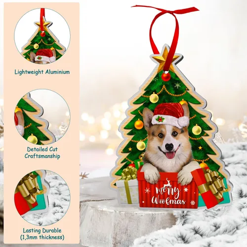 Vista 3 de Corgi - Adornos para árbol de Navidad, adorno de aluminio para árbol de Navidad de Corgi (no 3D), decoración de Navidad 2023 para amantes de Corgi