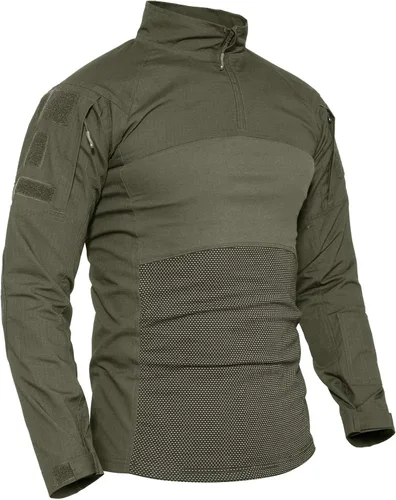 Vista 2 de CRYSULLY Camiseta militar para hombre manga larga con cremallera de 14