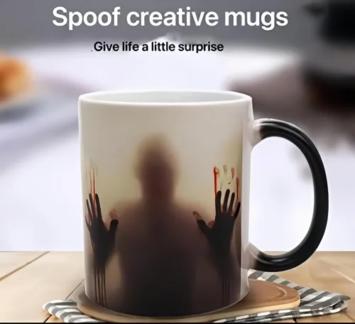Vista 7 de HS&ROXIN Taza de café de cerámica de Halloween que cambia de color, taza de terror, taza espeluznante, taza de zombi, regalos novedosos