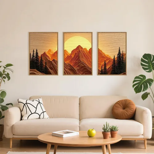 Vista 11 de Celestdeco Juego de arte de pared en lienzo abstracto y neutro grande con marco naranja, moderno y minimalista para pared, diseño geométrico bohemio