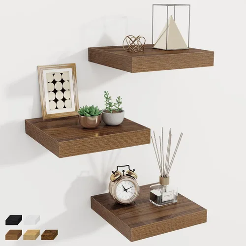 Vista 68 de Fun Memories Pequeños estantes flotantes para pared, estantes cuadrados de pared de 8 pulgadas con soportes invisibles, estantes negros para baño