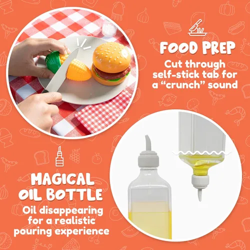 Vista 4 de JOYIN Juego de 34 juguetes de cocina y 32 piezas de herramientas para niños, juego de parrilla de barbacoa de juguete, juego de juguetes de cocina