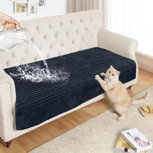Vista 14 de NAISI Fundas de sofá para perros, funda impermeable de franela a rayas, apta para mascotas, lavable, protector antideslizante para sofá seccional