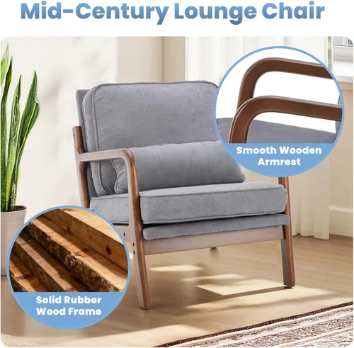 Vista 5 de DUMOS Juego de 2 sillas modernas de mediados de siglo, sillas decorativas con brazos y cojín de cintura, sillas de lectura para adultos, silla