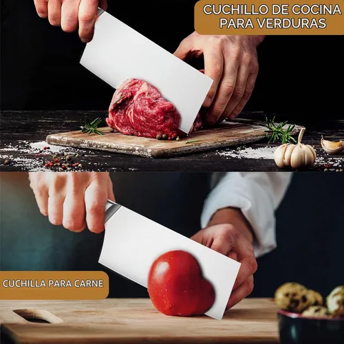 Vista 4 de OAKSWARE Cuchillo de carnicero chino de 7 pulgadas, cuchillo de cortar chino, acero alemán y mango ergonómico de ABS, cuchillo afilado para cortar