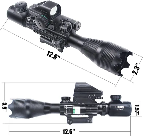 Vista 4 de UUQ 4-16x50 Alcance táctico de rifle rojo/verde iluminado buscador de retícula W/mira láser y vista de punto reflejo holográfico