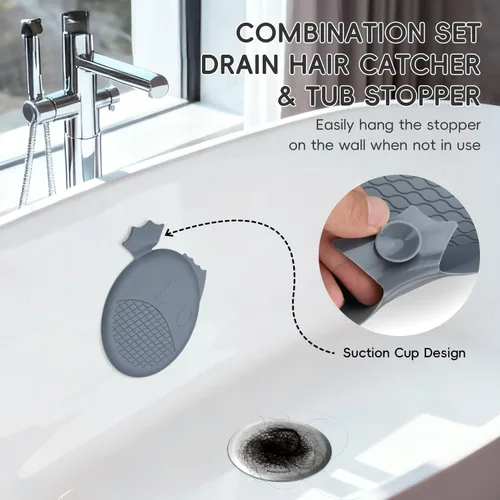 Vista 3 de Atrapapelos para Desagüe de Bañera, Wokdada Atrapapelos de Drenaje Rápido para Ducha, Protector de Desagüe Reversible de Acero Inoxidable 304