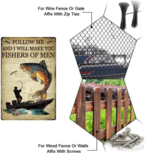 Vista 4 de SUPERDANT Letreros de estaño de pesca con texto en inglés "Follow Me And I Will Make You Fishers Of Men