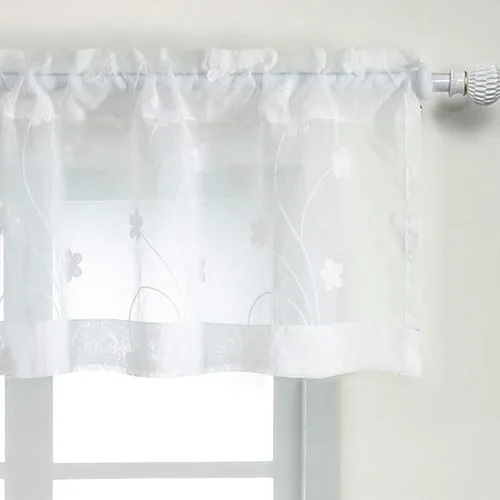 Vista 10 de VOGOL Juego de cortinas transparentes bordadas y cenefas para sala de estar, con bolsillo para barra blanca, par de cortinas traslúcidas