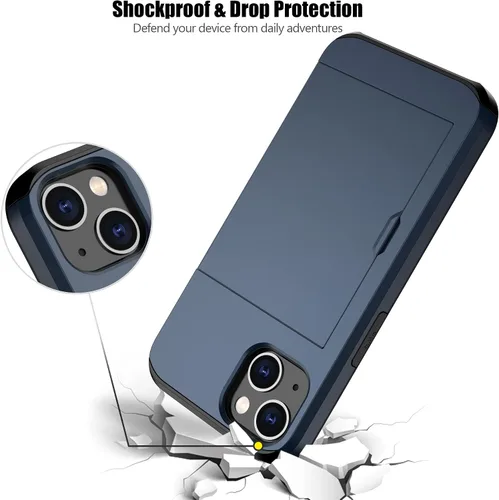 Vista 127 de Nvollnoe - Funda para iPhone 14 con tarjetero [tienda de 5 tarjetas] Negro - Almacenamiento más grande