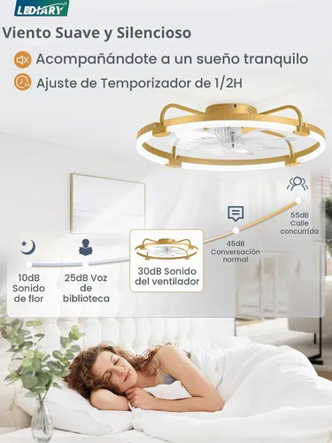Vista 6 de LEDIARY Ventiladores de techo de 24" con luces y control remoto, luz LED de Dorado