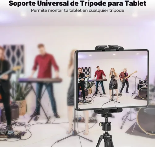 Vista 4 de Adaptador de trípode para tablet con cabeza esférica, soporte para tabletas de 4.7 a 12.9 pulgadas, compatible con iPad Pro, Air, Mini, Selfie