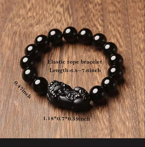Vista 23 de Pulsera de obsidiana negra, pulsera de obsidiana negra Feng Shui para mujeres y hombres, pulsera elástica de obsidiana con piedra de ojo de tigre