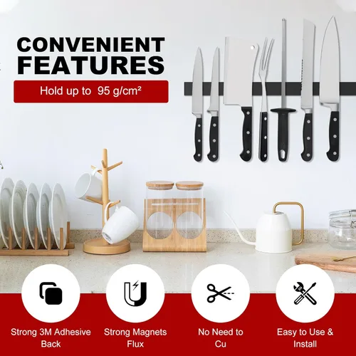 Vista 4 de Tira magnética, tiras magnéticas flexibles con parte trasera adhesiva (paquete de 10, 6 x 1 pulgadas), cinta magnética adhesiva fuerte para cocina