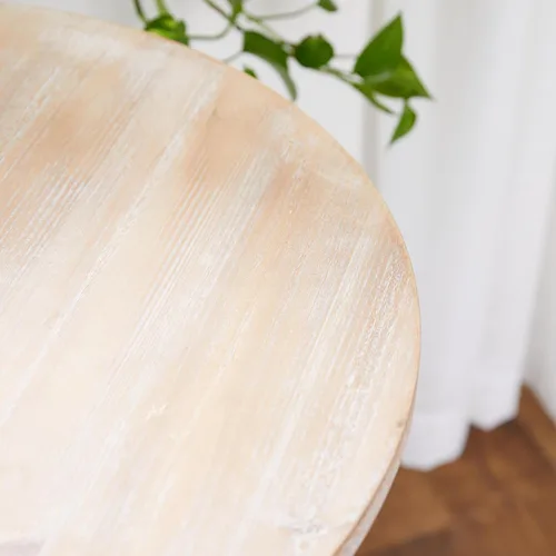 Vista 5 de Deco 79 - Mesa auxiliar de madera con desplazamiento lateral, mesa auxiliar tallada envejecida con parte superior de madera marrón, mesa auxiliar