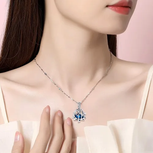 Vista 6 de Imrsanl - Joyería para llevar Cenizas - Collar con dije de flor de loto con mini urna de recuerdo para cenizas