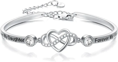 Vista 25 de AOBOCO Pulsera de corazón infinito ajustable de plata de ley 925 para hermana, mejor amiga, hija, mamá, abuela, nieta, nuera, madrina, ahijada