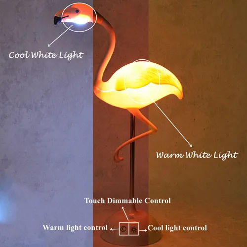 Vista 2 de Fantasee Lámpara de escritorio de flamenco, lámpara de mesita de noche USB, luz nocturna táctil regulable para niños, niños, estudiantes