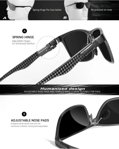 Vista 3 de HENGOSEN Sunglasses Men Women, Polarized Sunglasses Rectangle Frame Carbon Fiber Temple Sun Glasses UV Protection