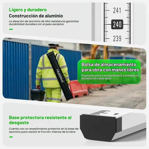 Vista 6 de Huepar Varilla de aluminio de 9 pies de grado -10th 4 secciones telescópicas con nivel de burbuja - Bolsa de transporte suave impermeable incluida