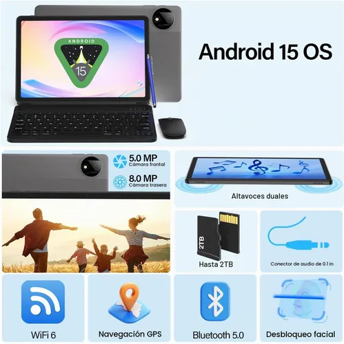 Vista 6 de ECOPAD Tablet Android 15 de 11 pulgadas con teclado, 20 GB de RAM 128 GB de ROM (2 TB TF Expand), procesador Octa-Core, WiFi 6, batería de 8000 mAh