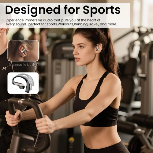 Vista 4 de Piluyaa Auriculares Bluetooth 5.3 de oreja abierta, auriculares inalámbricos deportivos con micrófono integrado con ganchos para los oídos