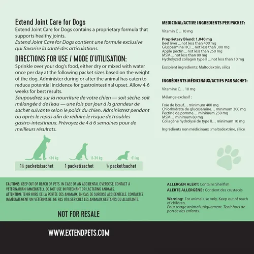 Vista 9 de Suplemento para perros Extend, cuidado de articulaciones para perros, suministro para 1 mes, glucosamina para perros con MSM y ácido ascórbico